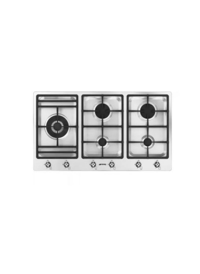smeg 90cm Built-in Gas Hob, Cast Iron PSF906-5 Stainless 