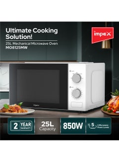 Impex 25 Liter Microwave Oven, Manual Control,5 Microwave Power Levels And Timer function, Defrost function, Turntable Glass Tray, Cooking End Signal 25 L 850 W MO8125MW White/Black  - Image 2