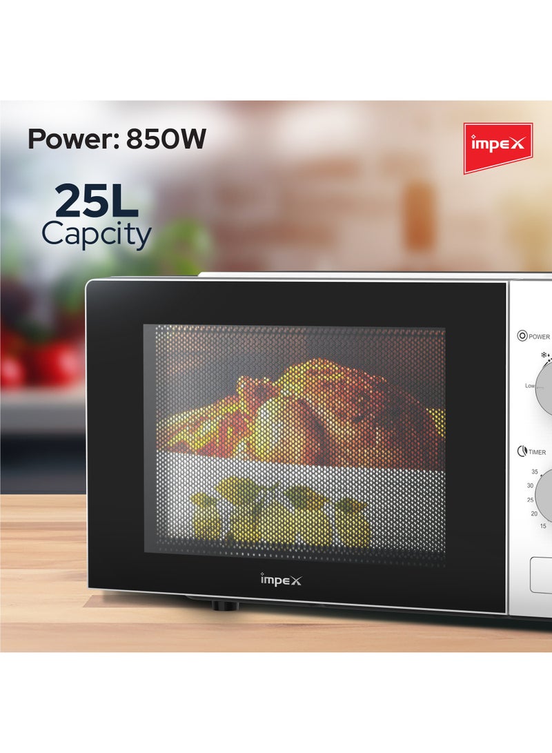 Impex - 25 Liter Microwave Oven, Manual Control,5 Microwave Power Levels And Timer function, Defrost function, Turntable Glass Tray, Cooking End Signal 25 L 850 W MO8125MW White/Black - Image 1