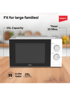Impex 25 Liter Microwave Oven, Manual Control,5 Microwave Power Levels And Timer function, Defrost function, Turntable Glass Tray, Cooking End Signal 25 L 850 W MO8125MW White/Black  - Image 3