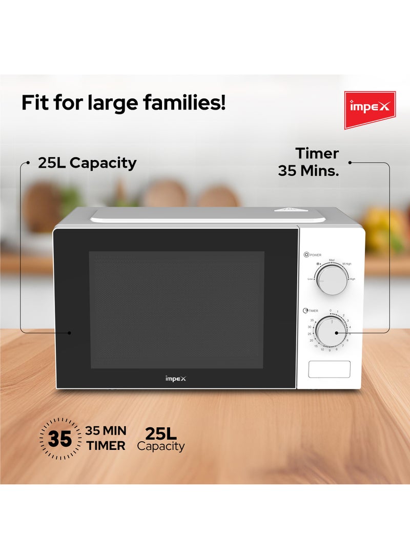 Impex - 25 Liter Microwave Oven, Manual Control,5 Microwave Power Levels And Timer function, Defrost function, Turntable Glass Tray, Cooking End Signal 25 L 850 W MO8125MW White/Black - Image 1