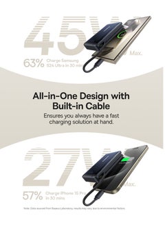 Baseus 10000 mAh 3-in-1 MagSafe Portable Charger, Qi2 Certified 15W Wireless Power Bank with Kickstand, Built-in Two-way USB-C Cable 45W, 10,000mAh Battery Pack, 30W USB-C Output, Magnetic Phone Battery Bank Compatible with iPhone 16/15/14/13/12, Samsung S24/S23/S22 & More Devices Black/Blue  - Image 4