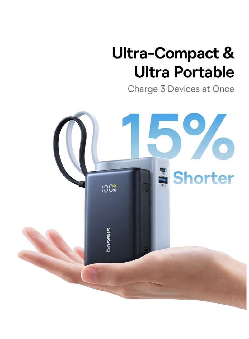 Baseus Ultra-Compact Fast Charging Power Bank with Built-In 45W USB-C Cable, 45W USB-C Power Delivery Port, and 22.5W USB-A QC 3.0 Port for iPhone 16/15/14/12, Samsung S24/S23/S22, iPad Air/Pro, Microsoft Surface, MacBook Pro/Air 13”, Lenovo ThinkPad T14, Dell XPS 13 & More- Moon White - Image 4