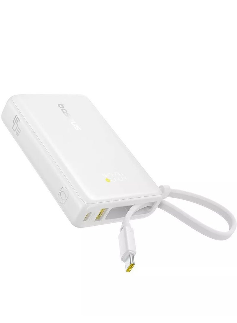 Baseus Ultra-Compact Fast Charging Power Bank with Built-In 45W USB-C Cable, 45W USB-C Power Delivery Port, and 22.5W USB-A QC 3.0 Port for iPhone 16/15/14/12, Samsung S24/S23/S22, iPad Air/Pro, Microsoft Surface, MacBook Pro/Air 13”, Lenovo ThinkPad T14, Dell XPS 13 & More- Moon White - Image 2