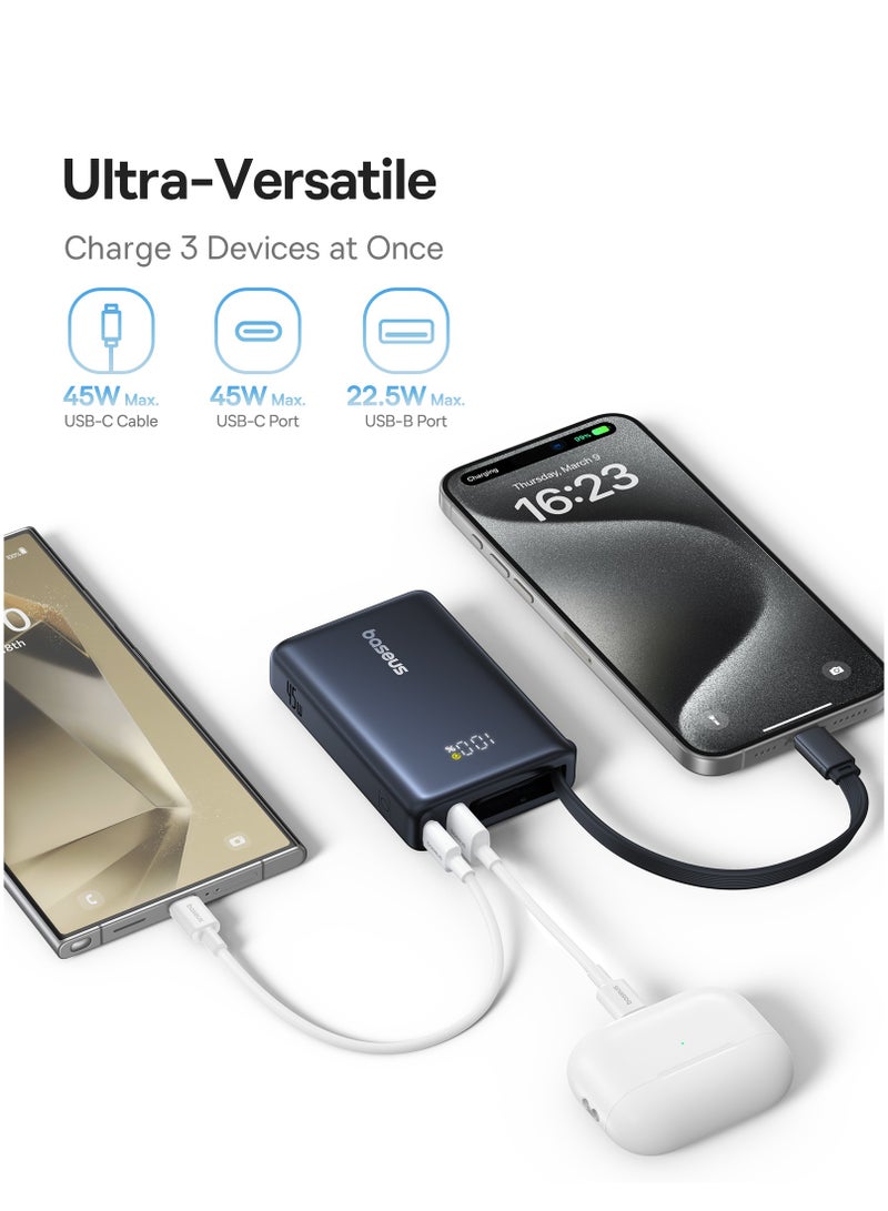 Baseus Ultra-Compact Fast Charging Power Bank with Built-In 45W USB-C Cable, 45W USB-C Power Delivery Port, and 22.5W USB-A QC 3.0 Port for iPhone 16/15/14/12, Samsung S24/S23/S22, iPad Air/Pro, Microsoft Surface, MacBook Pro/Air 13”, Lenovo ThinkPad T14, Dell XPS 13 & More- Moon White - Image 5