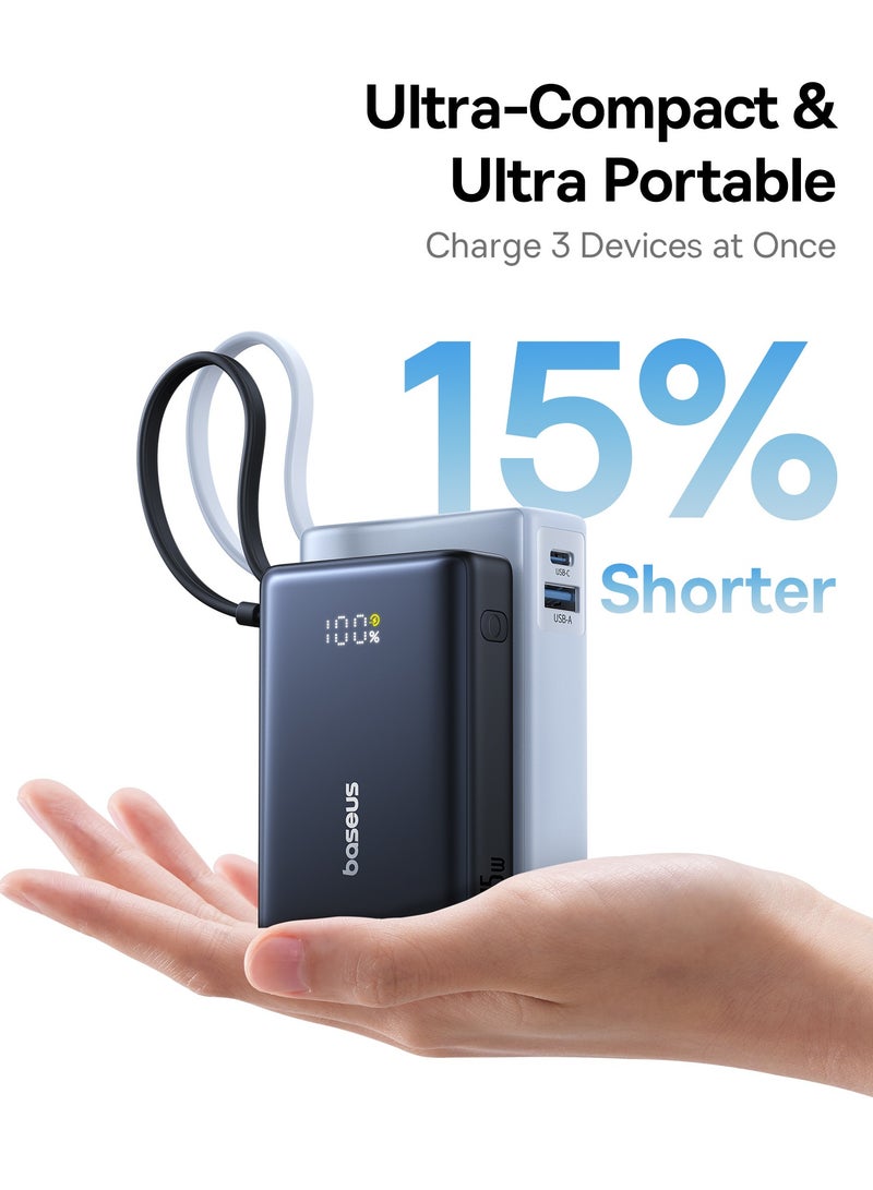 Baseus 10000 mAh Ultra-Compact Fast Charging Power Bank with Built-In 45W USB-C Cable, 45W USB-C Power Delivery Port, and 22.5W USB-A QC 3.0 Port for iPhone 16/15/14/12, Samsung S24/S23/S22, iPad Air/Pro, Microsoft Surface, MacBook Pro/Air 13”, Lenovo ThinkPad T14, Dell XPS 13 & More Black / Blue  - Image 3