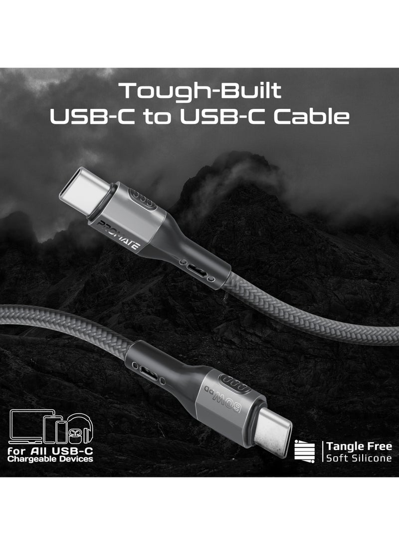 Powerful USB-C to USB-C Cable, 60W Fast Charging And Data Transfer, 480Mbps Speed, 120cm With Durable Materials, Sleek and Tangle-Free Design Black