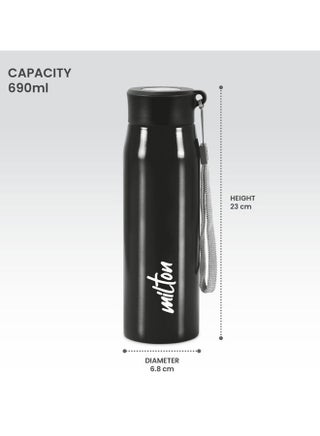 Milton 660 ml, Stainless Steel Water Bottle, Easy to Carry, Leak Proof, Rust-Free, BPA Free, Metal Bottle for Sports, Gym, Travelling, Office, School, Handy 660, Black - view 5