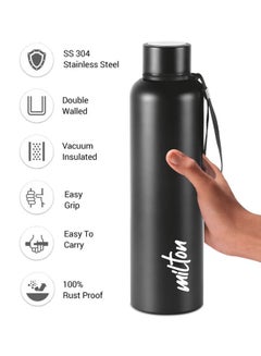 Milton 1050ml Vacuum Insulated Water Bottle, Keeps Drinks Hot and Cold for 24 Hours, 18/8 Stainless Steel, Double-Walled Thermos Flask with Inner Copper Coating for Sports, Gym, Office - Aura Black  - Image 3