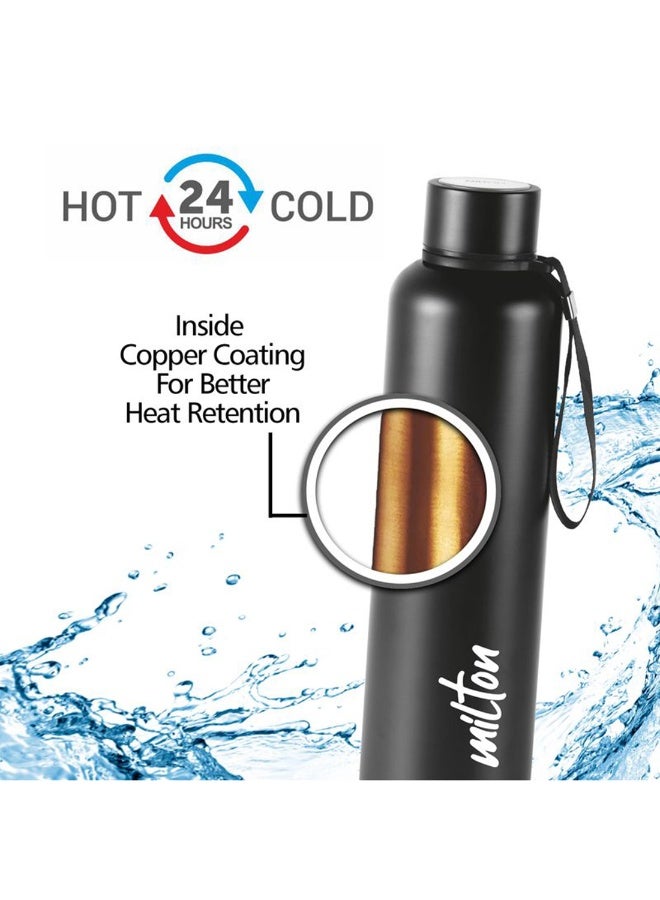 Milton 1050ml Vacuum Insulated Water Bottle, Keeps Drinks Hot and Cold for 24 Hours, 18/8 Stainless Steel, Double-Walled Thermos Flask with Inner Copper Coating for Sports, Gym, Office - Aura Black  - Image 2