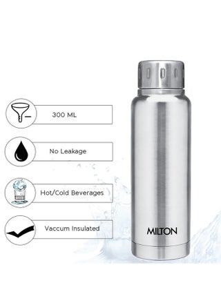 Milton 300ml Stainless Steel Water Bottle – Small Vacuum Insulated Flask Keeps Drinks Hot or Cold for 24 Hours, Leakproof Metal Flask for Travel, Office, Gym & School – Elfin 300 Silver - view 2