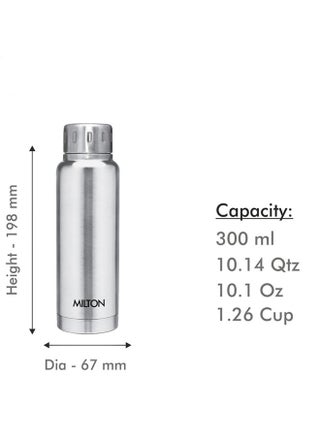 Milton 300ml Stainless Steel Water Bottle – Small Vacuum Insulated Flask Keeps Drinks Hot or Cold for 24 Hours, Leakproof Metal Flask for Travel, Office, Gym & School – Elfin 300 Silver - view 3