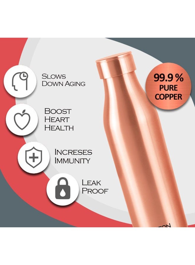 ميلتون 960ml Original Copper Water Bottle - 100% Pure Copper Vessel for Drinking, BPA-Free, Leak-Proof, Boosts Immunity, Supports Digestive & Liver Health, Ayurveda Inspired - Charge 1000 Copper  - Image 2