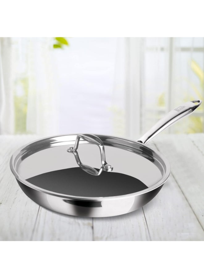 Milton Pro Cook Fry Pan 26 cm – Triply Hexa Tech Stainless Steel Frying Pan with Stainless Steel Lid, Induction & Gas Compatible, Ideal for Curry & Omelette Silver 26cm - Image 1