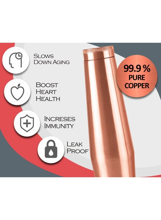 ميلتون زجاجة ماء نحاسية أصلية سعة 1090 مل - وعاء نحاسي نقي 100% للشرب، خالي من BPA، مقاوم للتسرب، يعزز المناعة، يدعم صحة الجهاز الهضمي والكبد، مستوحى من الأيورفيدا - كراون 1100 - Image 2