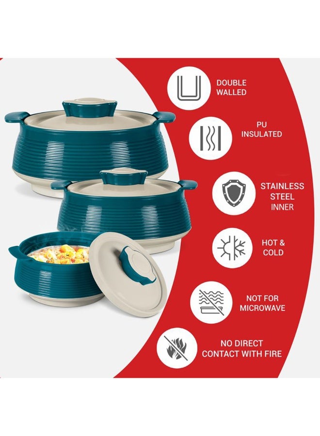 Milton Venice Jr. Insulated Inner Stainless Steel Casserole, Set of 3, (450 ml, 850 ml, 1.35 Litres), Marble Green| Double Walled | Hot & Cold Marble Green - Image 3