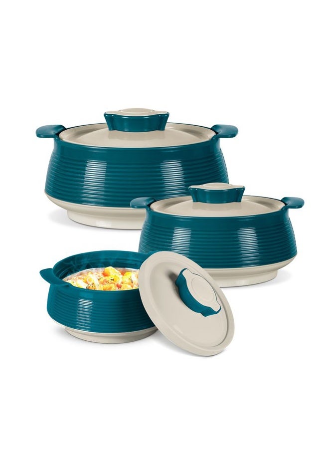 Milton Venice Jr. Insulated Inner Stainless Steel Casserole, Set of 3, (450 ml, 850 ml, 1.35 Litres), Marble Green| Double Walled | Hot & Cold Marble Green - Image 1