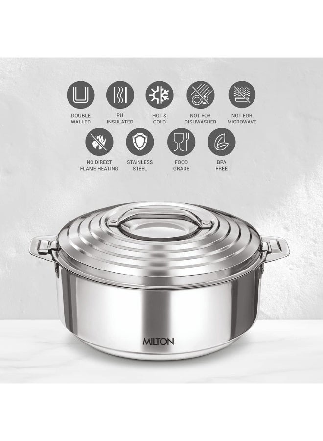 Milton Galaxia 3500 Insulated Stainless Steel Casserole, 3300 ml | 111 oz| 3.5 qt. Thermal Serving Bowl, Keeps Food Hot & Cold for Long Hours, Elegant Hot Pot Food Warmer Cooler, Silver Silver  - Image 5