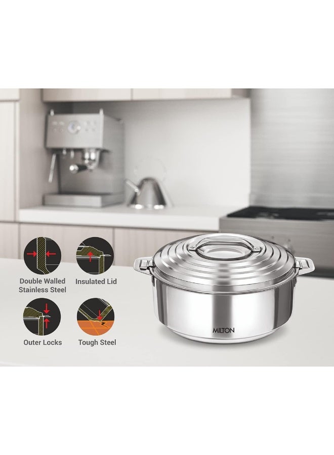 Milton Galaxia 3500 Insulated Stainless Steel Casserole, 3300 ml | 111 oz| 3.5 qt. Thermal Serving Bowl, Keeps Food Hot & Cold for Long Hours, Elegant Hot Pot Food Warmer Cooler, Silver Silver  - Image 4