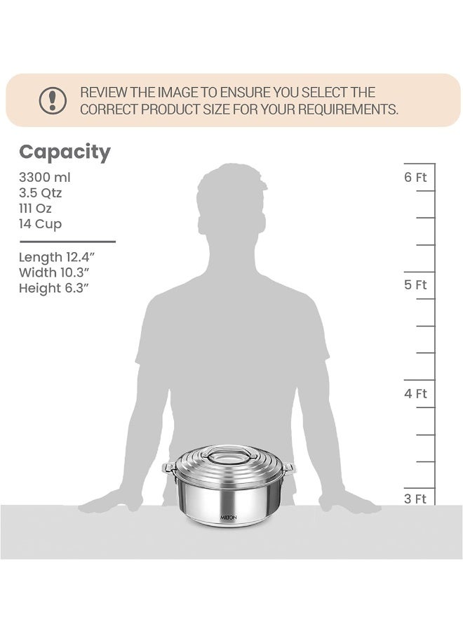 Milton Galaxia 3500 Insulated Stainless Steel Casserole, 3300 ml | 111 oz| 3.5 qt. Thermal Serving Bowl, Keeps Food Hot & Cold for Long Hours, Elegant Hot Pot Food Warmer Cooler, Silver Silver  - Image 2