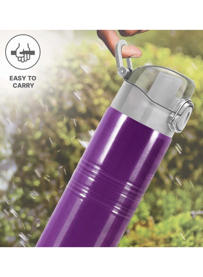 Milton 490ml Stainless Steel Water Bottle with One Touch Safety Lock, Single-Walled, BPA-Free, Leak-Proof, Rust-Free, Easy-Grip Fridge & Gym Bottle for Men, Kids, School & Travel - Vogue Purple  - Image 5