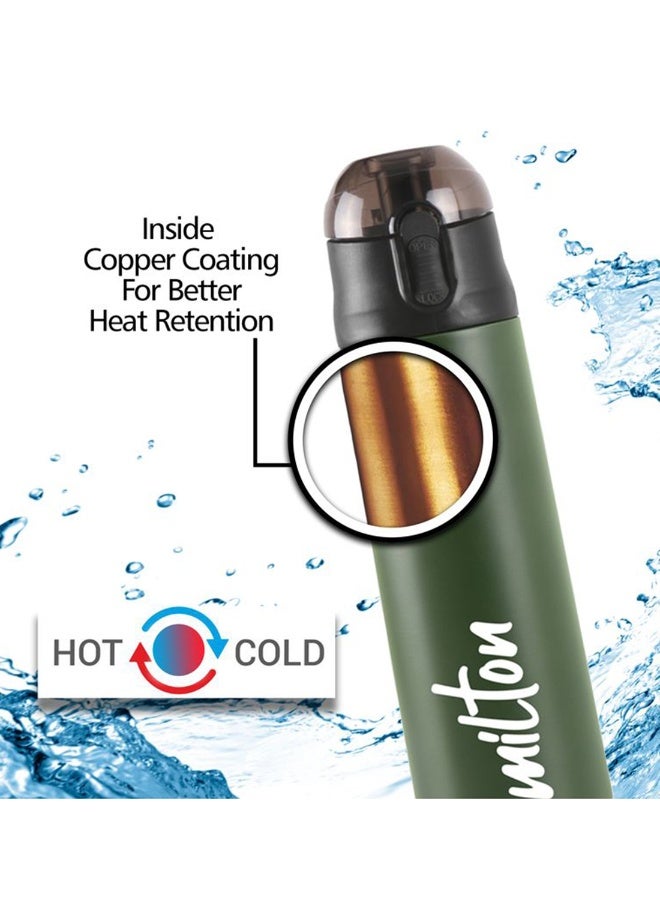 Milton New Crown 600 Thermosteel 24 Hours Hot and Cold Water Bottle, 500 ml, Green | Easy to Carry | Office Bottle | Hiking | Trekking | Travel Bottle | Gym | Home | Kitchen Bottle Green - Image 2