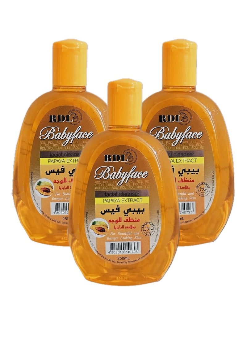 RDL Pack of 3 Baby Face Papaya Extract Facial Cleanser 250ml - Image 1