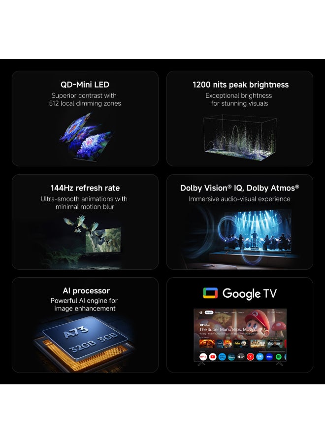 Xiaomi TV S Mini LED 75" 2025 - 4K QD-MiniLED 144Hz Refresh Rate Dolby Audio/Dolby Atmos/DTS-X​ Powerful AI Engine For Image Enhancement L75MA-SPLME Black - Image 2
