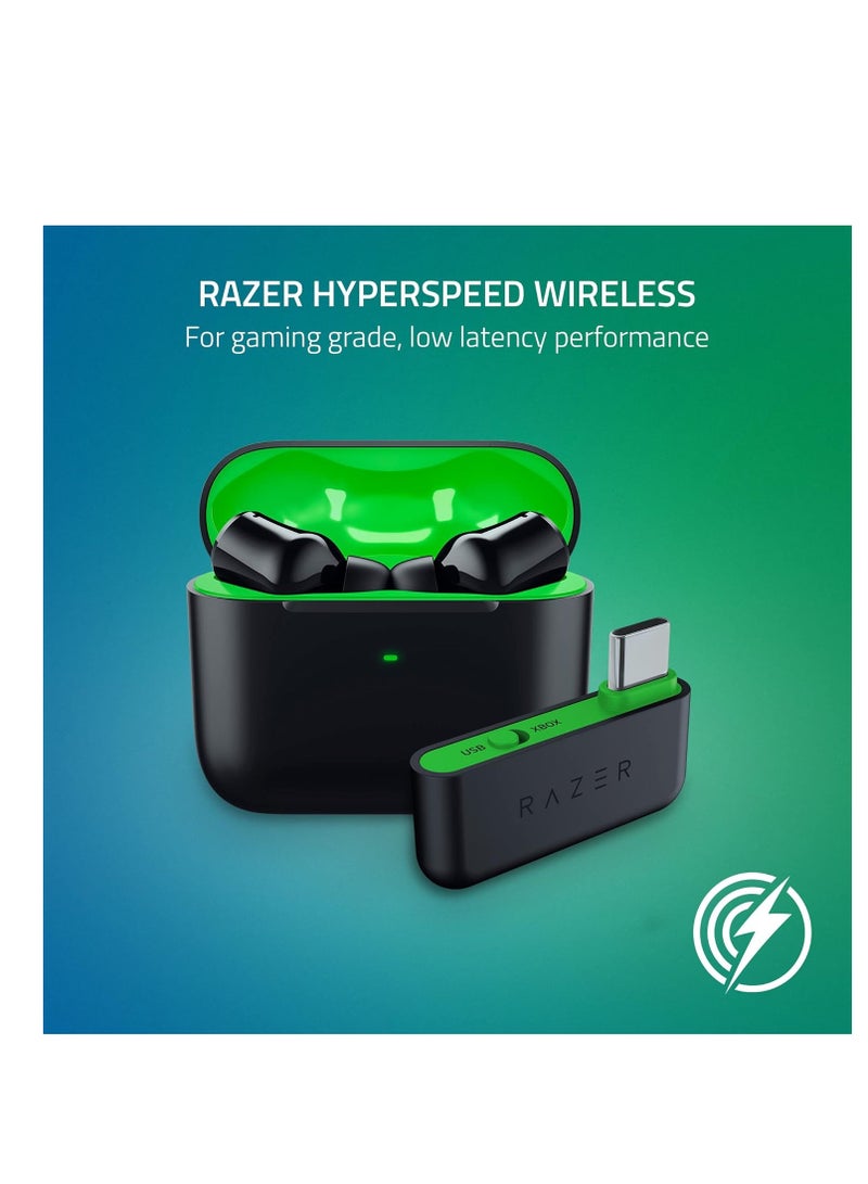 ريزر Hammerhead HyperSpeed Wireless (Xbox Licensed) Gaming Earbuds for Xbox, PS5, PC, Mobile: ANC, ENC, Mic - Bluetooth 5.2, RGB Chroma, 30 Hr Battery Black/Green - Image 2
