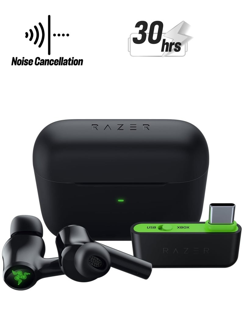ريزر Hammerhead HyperSpeed Wireless (Xbox Licensed) Gaming Earbuds for Xbox, PS5, PC, Mobile: ANC, ENC, Mic - Bluetooth 5.2, RGB Chroma, 30 Hr Battery Black/Green - Image 1
