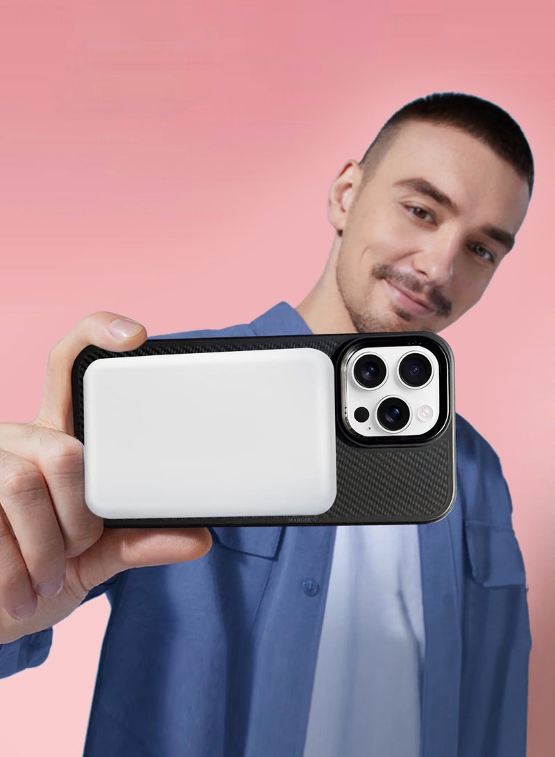 مارجون ( for iPhone 16 Pro Max ) Case, Carbon Fiber Texture, Metal Bracket, Magsafe Kickstand Case Cover Black - Image 3