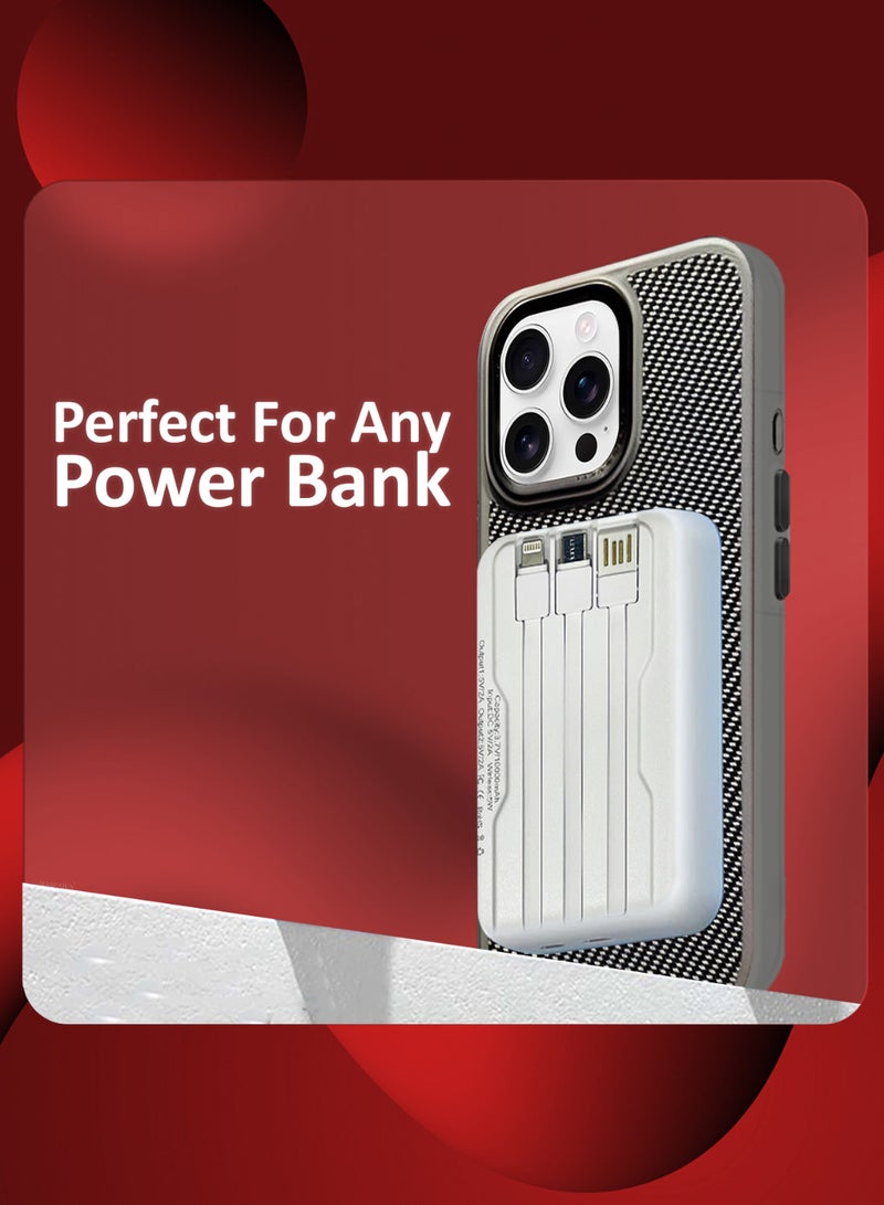 مارجون ( for iPhone 16 Pro Max ) Case, Carbon Fiber Texture, Metal Bracket, Magsafe Kickstand Case Cover Grey - Image 4