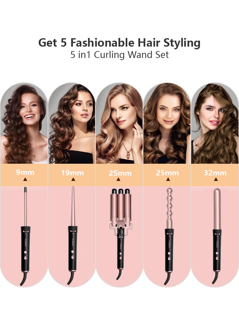 5-IN-1 Hair Curler Iron, Professional Curling Wand Set, Instant Heat Up Hair Curler with 5 Interchangeable Ceramic Barrels (9-32mm),Hair Curler with Fast Heating Up,With LED Temperature Adjustment and Heat Up, Hair Curler Include Heat Resistant Glove Gold - pnsku/N70122712V/45/_/1729658788/fb189dee-2ce1-4841-a983-00543fdfcaec