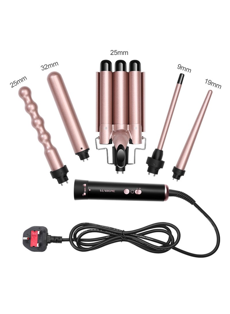 5-IN-1 Hair Curler Iron, Professional Curling Wand Set, Instant Heat Up Hair Curler with 5 Interchangeable Ceramic Barrels (9-32mm),Hair Curler with Fast Heating Up,With LED Temperature Adjustment and Heat Up, Hair Curler Include Heat Resistant Glove Gold - pnsku/N70122712V/45/_/1729658793/36387b2b-d1ae-496a-9b11-27992559e37a