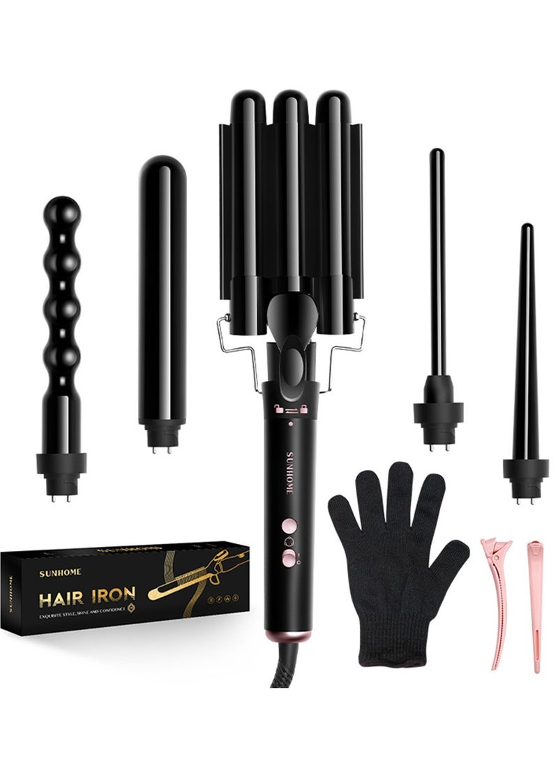 5-IN-1 Hair Curler Iron, Professional Curling Wand Set, Instant Heat Up Hair Curler with 5 Interchangeable Ceramic Barrels (9-32mm),Hair Curler with Fast Heating Up,With LED Temperature Adjustment and Heat Up, Hair Curler Include Heat Resistant Glove Black - pnsku/N70122713V/45/_/1729658778/e25b08e3-b0f1-4bee-8391-4a04cce6e150