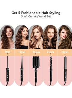 Sunhome 5-IN-1 Hair Curler Iron, Professional Curling Wand Set, Instant Heat Up Hair Curler with 5 Interchangeable Ceramic Barrels (9-32mm),Hair Curler with Fast Heating Up,With LED Temperature Adjustment and Heat Up, Hair Curler Include Heat Resistant Glove Black  - Image 3
