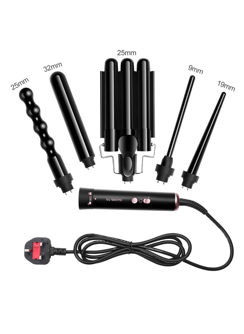 5-IN-1 Hair Curler Iron, Professional Curling Wand Set, Instant Heat Up Hair Curler with 5 Interchangeable Ceramic Barrels (9-32mm),Hair Curler with Fast Heating Up,With LED Temperature Adjustment and Heat Up, Hair Curler Include Heat Resistant Glove Black - pnsku/N70122713V/45/_/1729658785/27ab26d5-cf29-4191-9809-1b69174f08a2