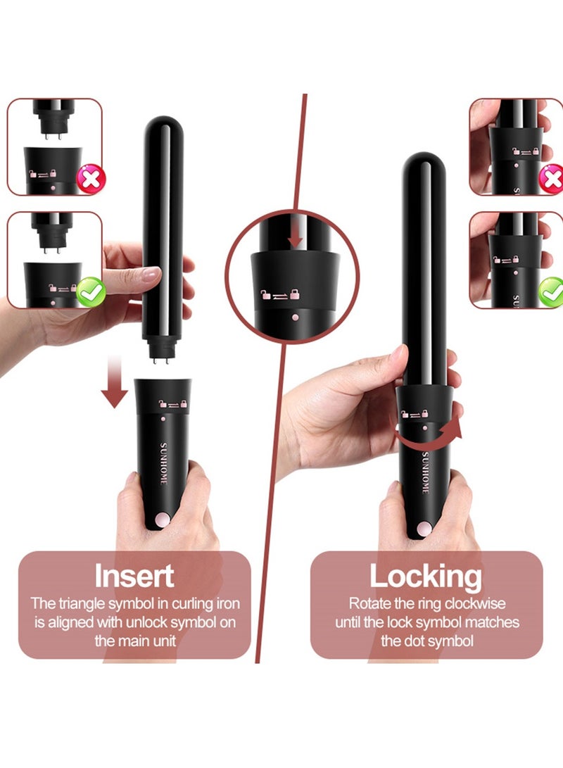 5-IN-1 Hair Curler Iron, Professional Curling Wand Set, Instant Heat Up Hair Curler with 5 Interchangeable Ceramic Barrels (9-32mm),Hair Curler with Fast Heating Up,With LED Temperature Adjustment and Heat Up, Hair Curler Include Heat Resistant Glove Black