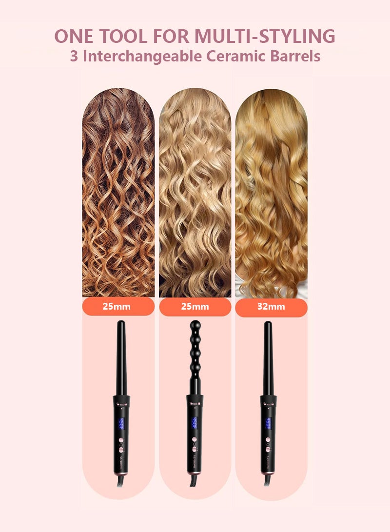 Curling Wand Set, 3 in 1 Hair Curler with 3 Interchangeable Curling Wand Ceramic Barrel(15-32mm), with LED Temperature Adjustment and Heat Up, Hair Curler Include Heat Resistant Glove Black-1 - pnsku/N70122714V/45/_/1729658801/b8db5b74-b705-4809-bd57-9fdc29f927ba