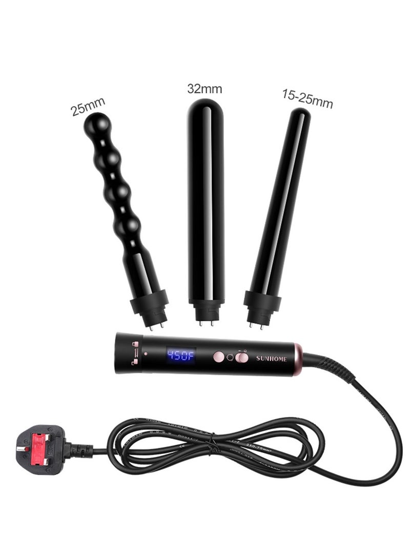 Curling Wand Set, 3 in 1 Hair Curler with 3 Interchangeable Curling Wand Ceramic Barrel(15-32mm), with LED Temperature Adjustment and Heat Up, Hair Curler Include Heat Resistant Glove Black-1 - pnsku/N70122714V/45/_/1729658801/f894f7a5-9d49-488c-ad10-ccaf4d19053d