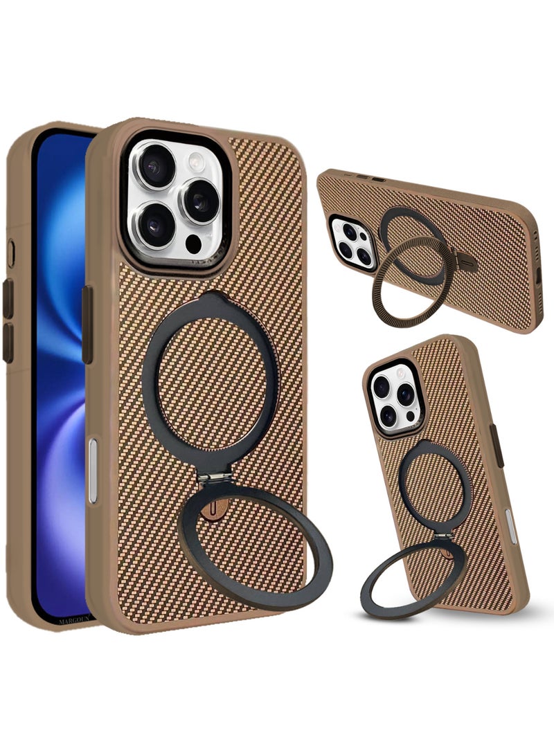 MARGOUN ( for iPhone 16 Pro Max ) Case, Carbon Fiber Texture, Metal Bracket, Magsafe Kickstand Case Cover Beige - Image 2