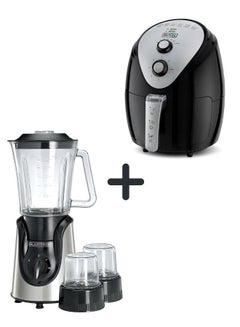بلاك اند ديكر Black+Decker 3.5L Air Fryer with Manual Control & 1500W Power + 1.5L Blender with 600W Motor & 2 Grinder Mills - Efficient Cooking & Blending Combo 5 L 1500 W AF150-B5+BGG600-B9 Black  - Image 1