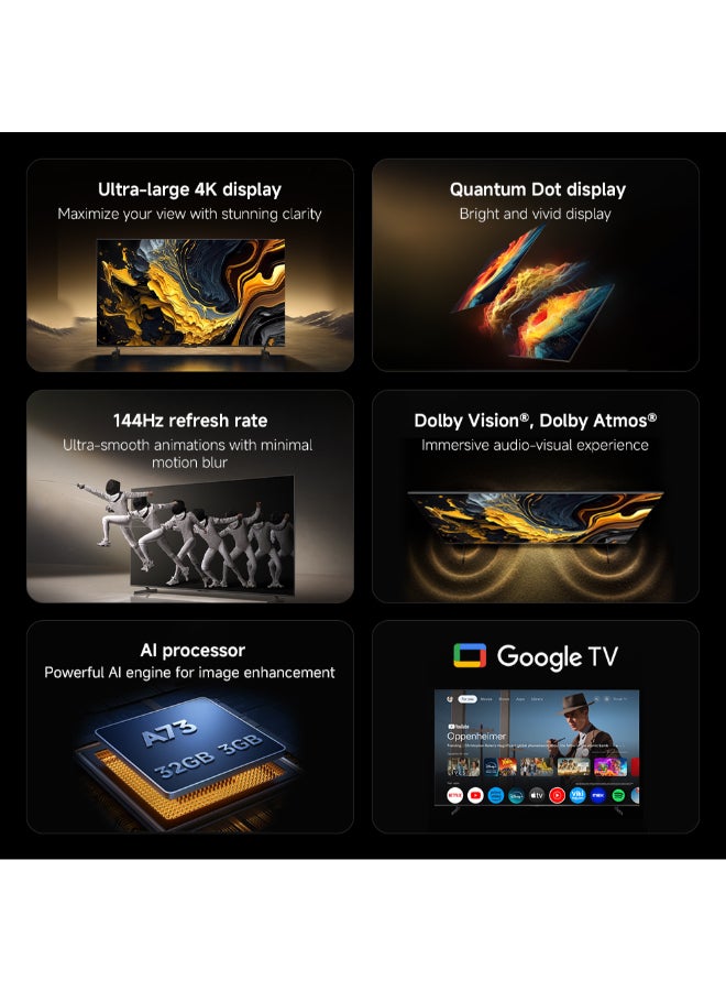 Xiaomi TV Max 100 2025 Ultra-large 4K display Quantum Dot display 144Hz Refresh Rate Dolby Vision, Dolby Atmos AI processor, Google TV L100MA-MAXME Black - Image 2