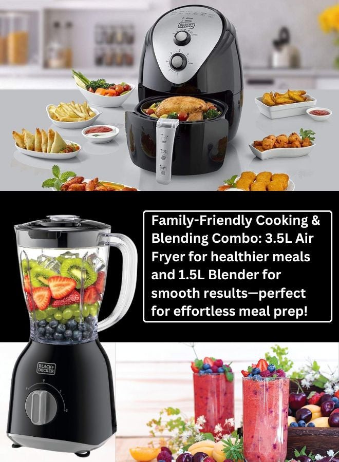 بلاك اند ديكر 3.5L Air Fryer with Manual Control & 1500W Power + 1.5L Blender with 400W Motor & 2 Grinder Mills - Efficient Cooking & Blending Combo 5 L 1500 W AF150-B5+BX365-B5 Black - Image 3