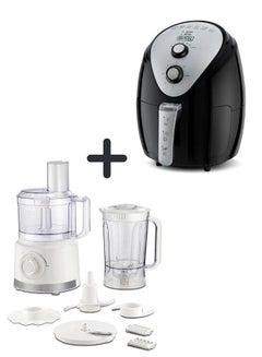 بلاك اند ديكر 3.5L Air Fryer with Manual Control & 1500W Power + 750W Multifunction Food Processor with 2L Capacity & Stainless-Steel Blades - Ultimate Cooking & Food Prep Combo 5 L 1500 W AF150-B5+FX760-B5 Black/White  - Image 1