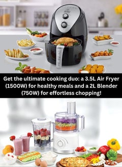 بلاك اند ديكر 3.5L Air Fryer with Manual Control & 1500W Power + 750W Multifunction Food Processor with 2L Capacity & Stainless-Steel Blades - Ultimate Cooking & Food Prep Combo 5 L 1500 W AF150-B5+FX760-B5 Black/White  - Image 3