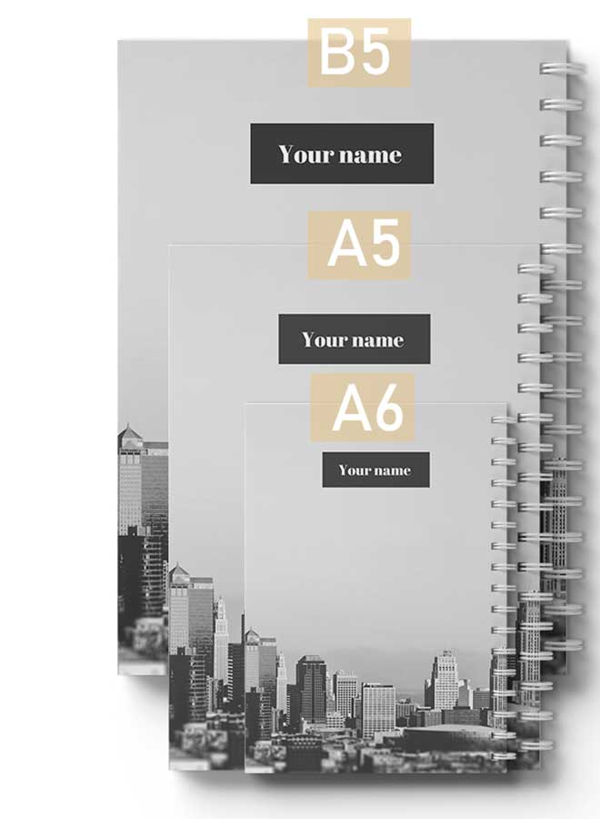 LOWHA - Customizable 60 Sheet Spiral Notebook Personalized with Your Name on City View Hard Paper Cover Grey - Image 1