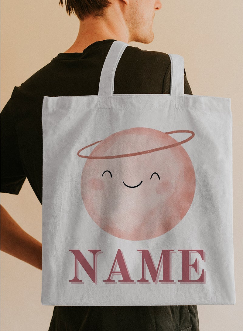 LOWHA Customizable Polyester Tote Bag with Shoulder Straps Personalized with Your Name and Smiley Face Design White - Image 5