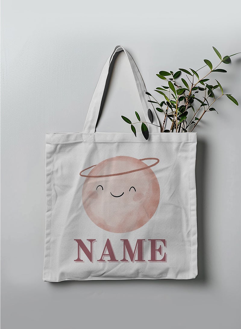 LOWHA Customizable Polyester Tote Bag with Shoulder Straps Personalized with Your Name and Smiley Face Design White - Image 3