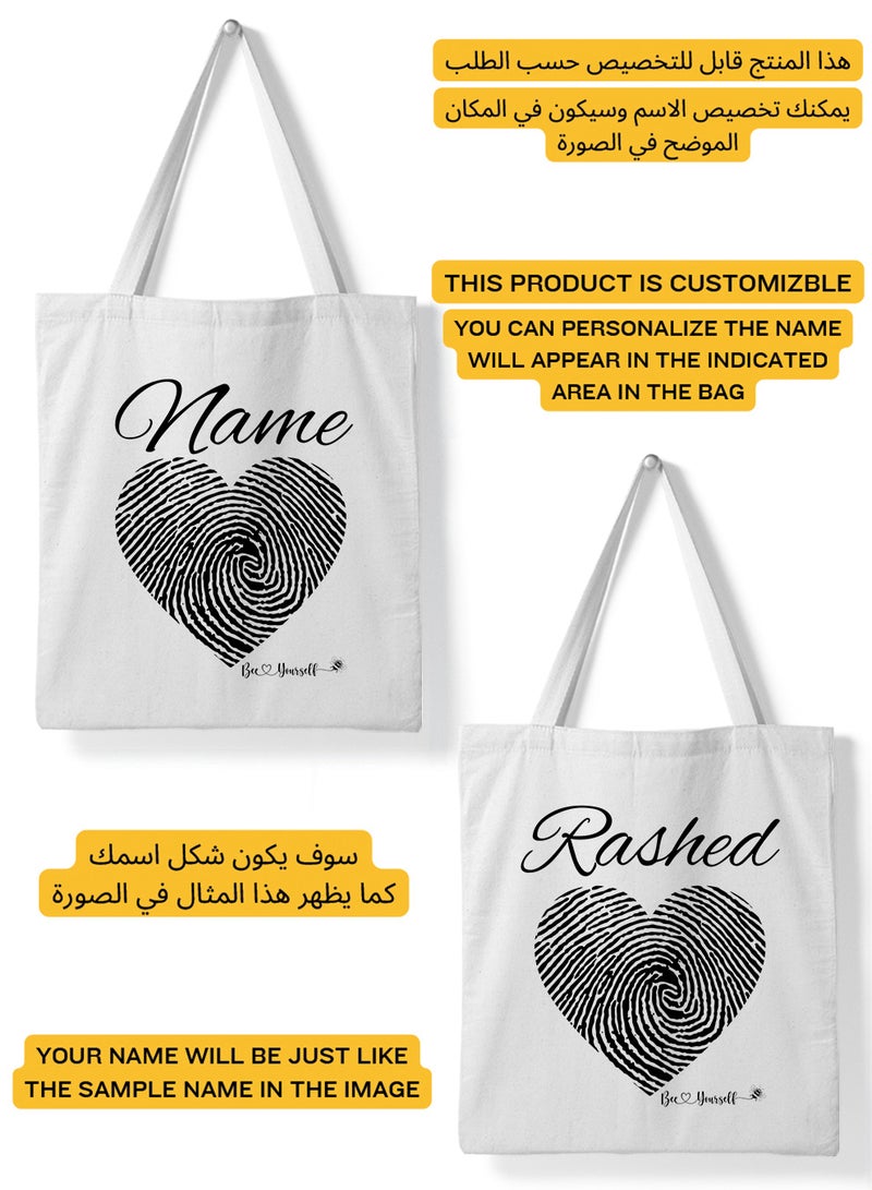 LOWHA - Customizable Polyester Tote Bag with Shoulder Straps Personalized with Your Name and Heart Design White - Image 1
